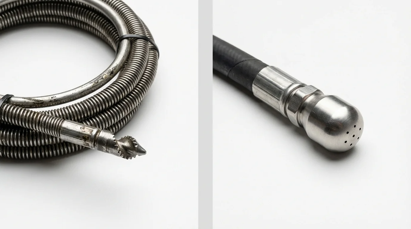 Drain snake cable and hydro jetting nozzle used for drain cleaning in Stevens Point, WI