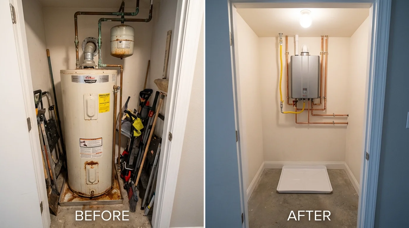 Tank water heater versus wall-mounted tankless unit comparison for Stevens Point, WI homeowners