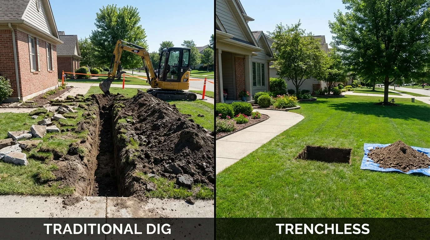 Trenchless sewer repair with minimal yard damage versus traditional excavation in Stevens Point, WI